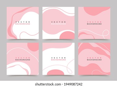 Conjunto de plantillas cuadradas de moda mínimas abstractas rosadas con espacio para texto. Ilustración vectorial moderna para tarjetas de felicitación, afiches, invitaciones, banners, fondos de pantalla de medios sociales y mensajes.