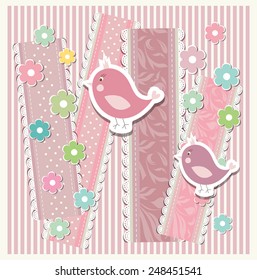 Set of pink backgrounds for design, invitation, birthday, kid, baby greeting card. Vector illustration. 