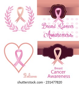 a set of pink backgrounds and labels for breast cancer awareness campaigns