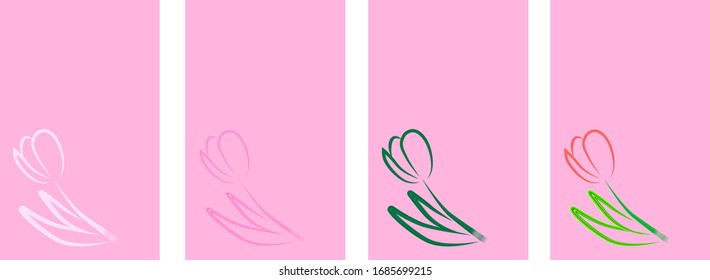 A set of pink backgrounds with a tulip pattern made in different colors. Templates for creating greeting cards, flyers.