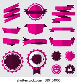 set of pink badges , labels and ribbons. flat design concept. branding and sale decoration. vector illustration.