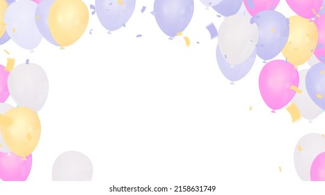 Set of pink balloons Background  with confetti helium  in the air.for birthday, anniversary, celebration,