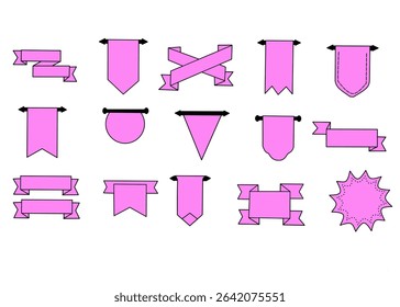 Set of  pink banner ribbons.Vintage watercolor vector blank banner template with ribbon.