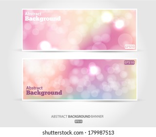 Set pink banners. Blurry background with bokeh effect. Valentine's Day, February 14, wedding. Vector EPS 10 illustration.