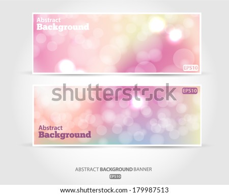 Set pink banners. Blurry background with bokeh effect. Valentine's Day, February 14, wedding. Vector EPS 10 illustration.