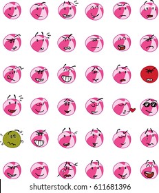 Set of pink beach ball character emojis; Cheerful, sad, angry, content ... and many more expressions.