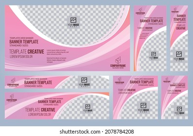 Conjunto de plantillas de banners Web rosas y negras, tamaños estándar de portada con espacio. Ilustración del vector