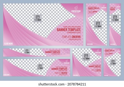 Set of Pink and Black Web banners templates, Coverpage Standard sizes with space. Vector illustration
