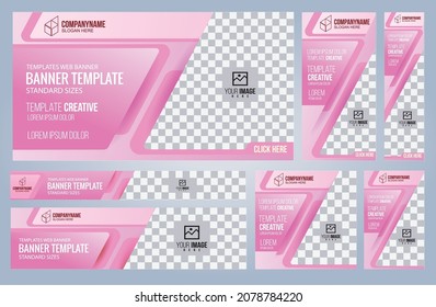 Set of Pink and Black Web banners templates, Coverpage Standard sizes with space. Vector illustration