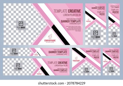 Set of Pink and Black Web banners templates, Coverpage Standard sizes with space. Vector illustration