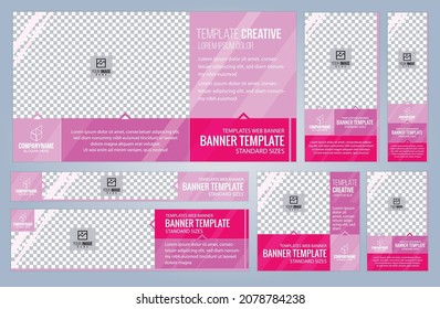 Set of Pink and Black Web banners templates, Coverpage Standard sizes with space. Vector illustration