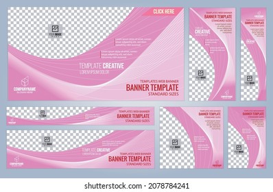 Set of Pink and Black Web banners templates, Coverpage Standard sizes with space. Vector illustration