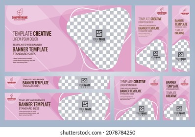 Conjunto de plantillas de banners Web rosas y negras, tamaños estándar de portada con espacio. Ilustración del vector