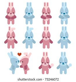Set of pink and blue baby bunny