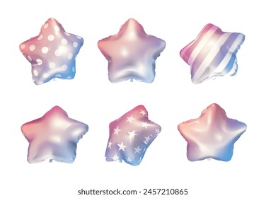 A set of pink and blue gradient star balloons with different angles and patterns
