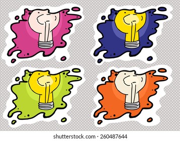 Set of pink, blue, green and orange idea light bulbs