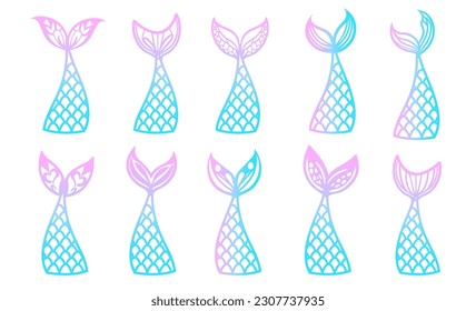 Set of pink and blue mermaid tails. Tail with mermaid scales for design. Vector illustration.