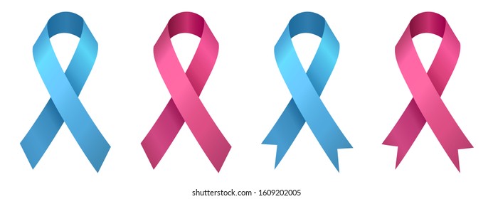 set pink and blue ribbons, breast cancer, prostate cancer, vector illustration on a white background.