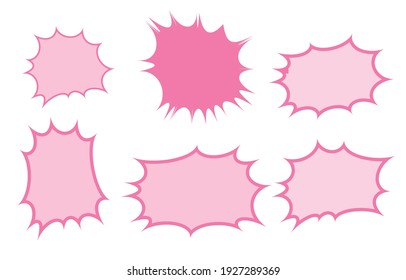 Set pink boom speech bubbles on a white background, vector speaking or talk bubble , cartoon and comic