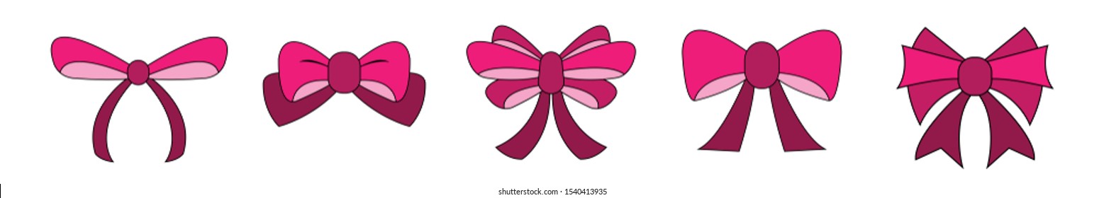 set of pink bow for celebration christmas and birthday, flat design isolated on white background,bow  for business and design. Design elements