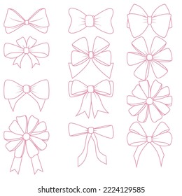 Set of Pink Bow Ribbon outline of different shape