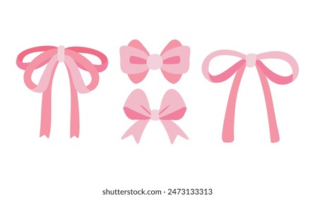 Set of Pink Bow and Ribbon Vector Illustration. Coquette, Feminine, and Trendy in Flat style