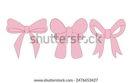 Set of Pink Bow and Ribbon Vector Illustration. Coquette, Feminine, and Trendy in Outline style