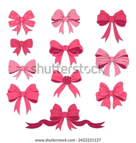 Set of pink bows from ribbons isolate on a white background. Vector graphics.