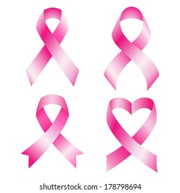 Set of pink breast cancer ribbons vector