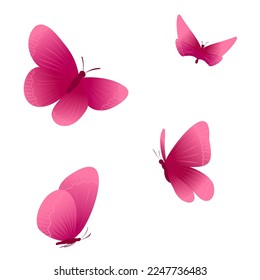 set of pink bright butterflies an element for the design of cards, banners, wallpapers, textiles, wrappers for various holidays on a white background