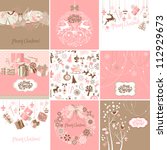 Set of pink and brown Christmas Cards