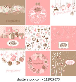 Set of pink and brown Christmas Cards