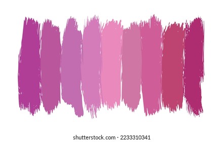 Conjunto de trazos de pincel rosa sobre fondo blanco, elementos vectoriales para el diseño, trazos dibujados a mano aislados, imitación de lápiz labial