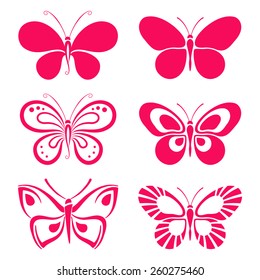 Set of pink butterflies
