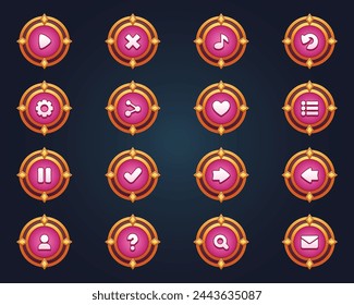 Set von rosa Knöpfe für Handy-Spiel-Interface-Cartoon-UI-Knöpfe Set Spiel-UI-Tasten Kit