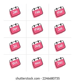 A set of pink calendar month icons illustration format vector.