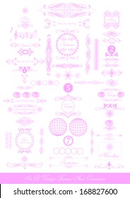 set of pink calligraphic vintage elements