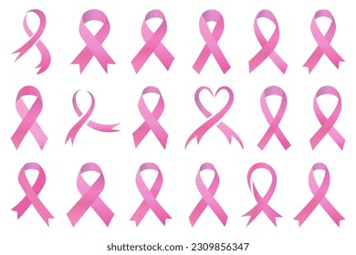 Set of pink cancer ribbon. Cancer ribbon collection