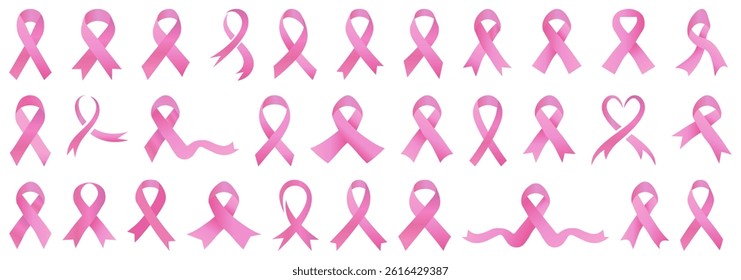 Set of pink cancer ribbon. Cancer ribbon collection