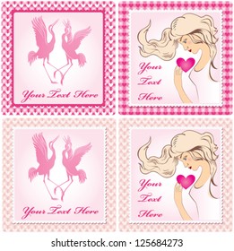Set of valentineÃ¢Â?Â?s pink cards with illustrations