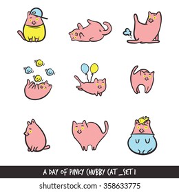 set of pink chubby cat