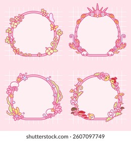 a set of pink color theme notes frame design