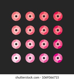 Set with pink, colorful sequins, glitters, sparkles, paillettes. Disco party, light music with shiny sequins. Colour dots glitter texture. Metallic glowing cloth. Bright element. Repeat.