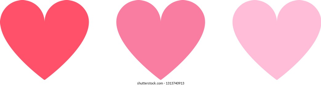 Set of pink coral red hearts on white background illustration