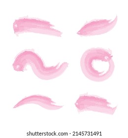 Set of pink cosmetic watercolor brush strokes isolated on white. Make up colors. Vector
