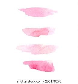 Set of pink cosmetic watercolor brush strokes isolated on white. Make up colors. Vector
