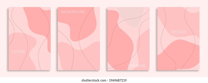 Set von rosafarbener Cover-Designvorlage. Abstrakte flüssige Formen mit Linienkomposition für Banner, Poster, Karten, Flyer, Wallpaper und Seitenlayout.