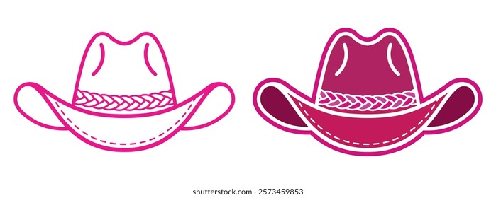 Set of Pink Cowgirl Hats. Flat Hand-Drawn Vector Illustration. Western Cowboy and Wild West Theme