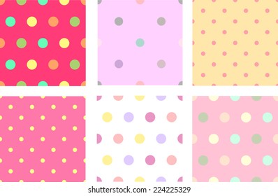A set of pink cute seamless textures with small circles for girls