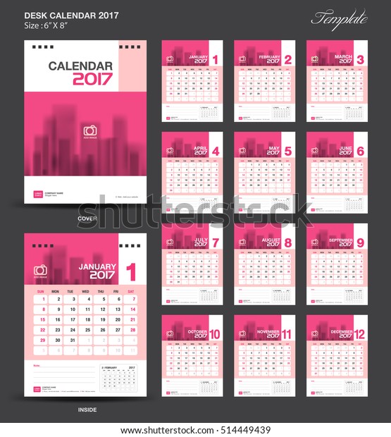 Set Pink Desk Calendar 2017 Year Stock Vector Royalty Free 514449439
